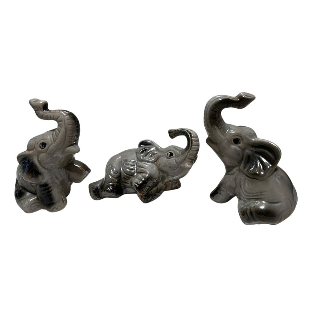 Set Of 3 Vintage Ceramic Elephant Figurines Made in Brazil